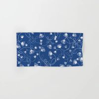 Flowers in knots pattern. floral, minimal, spring, blue, blue-white, indigo, navy. Hand & Bath Towel