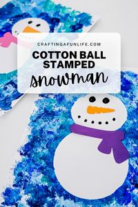 This cotton ball stamped snowman is the perfect winter art project for kids. If you want to build a snowman without snow, try this simple art project. Learn how easy it is to make a cotton ball stamped snowman this winter to learn about snow and to practice fine motor skills with kids. Easy winter craft for preschool. One of the best winter activities for kids. This is a great winter art for toddlers and preschoolers. Easy winter preschool craft. Fun winter activity for preschool kids. #winterartfortoddlers #winterpreschoolcraft #wintercraftsforkids #winteractivityforpreschool #januarycrafts