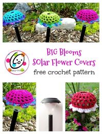 Free Pattern: Big Solar Blooms ~ Snappy Tots #snappytots #freecrochetpattern #diygarden #decor #diyflowers #diysolarlights #mothersdaygift