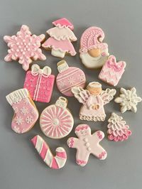 Pink Christmas royal icing decorated cookies