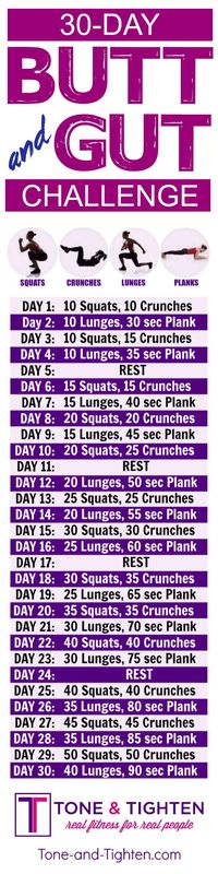 30-Day butt and abs workout challenge you can do from home! | Tone-and-Tighten.com