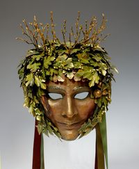 Oberon, Fairy King Mask - AVAILABLE/Ready To Ship From Shakespeare's Midsummer Night's Dream; Oberon, king of the fairies, crowned with twigs and branches that glitter with glass crystals, framed with ivy, oak, and hawthorne. His companions, Titania and Puck, are listed separately. Please message me if you are interested in international shipping.