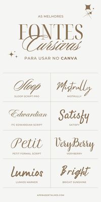 EstГЎ em busca de novas fontes para usar em suas criaГ§Гµes, como logotipos ou artes digitais para as redes sociais? Fizemos essa seleГ§ГЈo com lindas fontes de caligrafia (cursiva, manuscrita, script fonts) para usar gratuitamente no Canva. Clique na imagem e aproveite para conferir mais fontes gratuitas! #fontes #fontecursiva #fontemanuscrita #canva #fontescanva #fontesgratuitascanva #fontesparalogotipo #fontesscript #fontesparaconvite #freefonts #canvafreefonts #fontescaligrafia #fontesbonitas