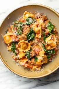 This 25-minute tortellini with sausage recipe is a quick, easy, flavorful, and comforting dinner that's made all in one pan! Fewer dishes means more time to relax.