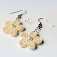 Quilling Jewelry, Quilled Cream Flower Earrings by LeQuillery on Etsy, $16.00