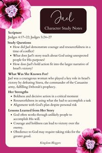 Discover Jael’s boldness and courage in this Character Bible Study! This Bible Study Guide for Beginners includes a Bible Character Study Template and Free Bible Study Printables for Women for an engaging experience.