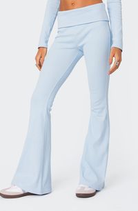 A rolled waistband and voluminously flared legs throw it back to Y2K in superstretchy ribbed leggings you'll want to wear while lounging or running errands. Pull-on style 95% cotton, 5% spandex Machine wash, dry flat Imported