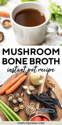 Vegan Mushroom Bone Broth is nourishing, delicious, and also easy to make. Just add everything into the Instant Pot, turn it on, and let it cook until it is super flavorful. This vegan bone broth recipe has tons of health benefits! It is also gluten-free and good for your gut.