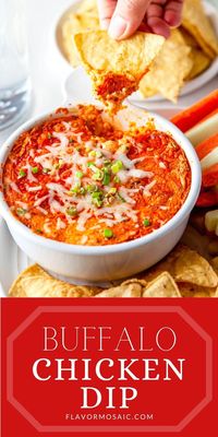 This Baked Buffalo Chicken Dip Recipe is creamy and spicy, made with cream cheese, Frank’s hot sauce, gooey cheese, juicy chicken, but no Bleu Cheese! It is perfect for your party, whether it is a game day party, holiday party, superbowl party or just because!