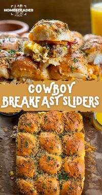 Cowboy Breakfast Sliders are hearty, flavor-packed mini breakfast sandwiches that are a delicious way to start your day! They have a filling of scrambled eggs, ground pork sausage, crispy bacon, and sharp cheddar cheese, all layered between soft, slightly sweet Hawaiian rolls.