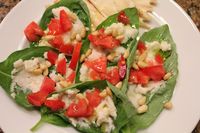 Basil Leaves Topped with Chèvre and Pine Nuts