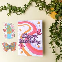 Colourful Groovy Birthday Card Set/Pack Illustrative Retro | Etsy