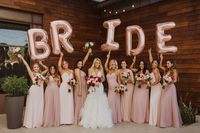 Cutest EVER bride with her bridesmaids with this BRIDE balloon to celebrate this bride to be! I love this original and fun idea of these bridesmaids celebrating their bestie on her big day!!! The balloons say it all! Perfect for this glamorous, modern wedding in Scottsdale, Arizona at The Clayton!! | Photo by: Olivia Markle Photography #wedding #bridesmaids #funweddingideas