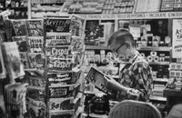 Here’s a comic book spinner rack in 1956, which includes some Marvel/Atlas books. This is what little was left once the comic book witchhunts and the advent of the Comics Code sanitized the industry.