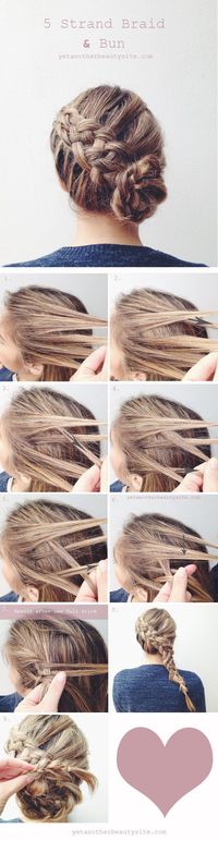 diy 5 strand braid and bun wedding hairstyles