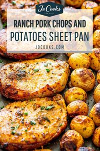 Ranch Pork Chops and Potatoes Sheet Pan Dinner, an easy dinner that is packed full of flavor. All you need is one sheet pan to get gorgeous ranch pork chops and perfectly roasted potatoes! #porkchops #ranch #sheetpandinner #recipe