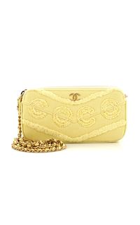 Find MODA ARCHIVE X REBAG Chanel Coco Double Zip Clutch on Editorialist. This Chanel clutch features a double zip closure, a gold-tone chain strap, and a logo detail. It is crafted from textured fabric and can be worn on the shoulder or crossbody.