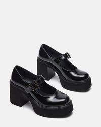 TRISH Black Patent Mary Jane Block Heel Loafer | Women's Loafers – Steve Madden