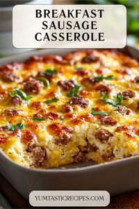 Start your day with a hearty, comforting breakfast sausage casserole! This dish is packed with savory sausage, eggs, cheese, and a touch of seasoning—making it a filling meal that’s perfect for busy mornings or weekend brunches. Bake it ahead of time for an easy, delicious breakfast that everyone will love.  #BreakfastCasserole #SausageCasserole #HeartyBreakfast #BrunchRecipes #EasyBreakfast