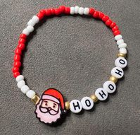 Get into the Christmas Spirit- Santa Ho, Ho, Ho! Size 6.5 inches Handmade with 4mm glass seed beads, 3D printed Kandi Bead and plastic letters on Crystal Tek cord and glued at knot