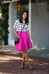 Fuchsia skirt + Plaid top