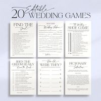 20 Wedding Party games, signs and cards with beautiful handwritten calligraphy and modern, minimalist design, fully editable and printable on US Letter paper and European A4 size paper. Personalize this Couple's Shower Bundle by adding your own picture, changing the wording, font style and color. Save to print at home or your local print shop and make as many different copies as you need. Entertain your guests with these fun activities and have some big laughs! Access your files immediately afte