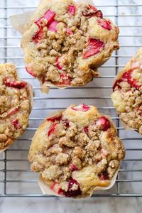 Big Strawberry Rhubarb Buttermilk Muffins with Brown Sugar Streusel