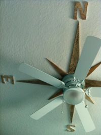 I made a nautical star on the ceiling around the fan using pallet wood.