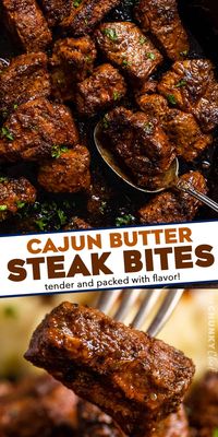 Juicy, tender morsels of cajun-spiced steak, seared in a hot skillet, then finished in a decadent garlic butter sauce! Perfect for a quick and easy dinner or fun appetizer.