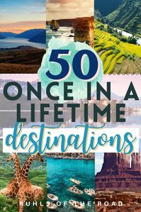 50 once in a lifetime travel bucket list ideas. Use our bucket list to create your bucket list full of fun bucket list ideas, unique bucket list ideas, good bucket list ideas, bucket list activities and bucket list goals. Then start crossing off your travel bucket list and places to travel list by traveling to beautiful travel bucket list destinations worldwide. USA bucket list ideas, Europe bucket list ideas, Asia bucket list ideas and more unique destinations you've never heard of. #bucketlist