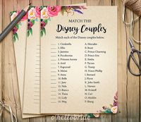 Disney Couples Match Game Printable Bridal Shower by ohellobride