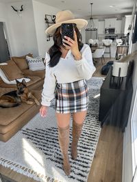 plaid mini skirt outfit | plaid mini skirt outfit fall | otk boots outfit | otk boots outfit fall | over the knee boot outfit | over the knee boots outfit fall | fall winery outfits | fall brunch outfit ideas | fall outfits 2023 | fall outfits aesthetic | fall outfit ideas | mini skirt fall outfit