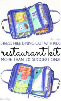 GENIUS! Make eating out less stressful and more fun for parents and kids alike by creating a restaurant kit! More than 20 suggestions for kids, as well as essentials for babies and toddlers!