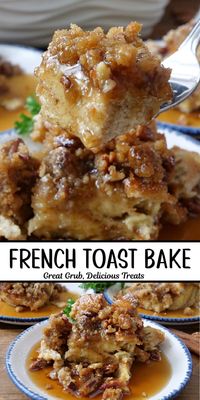 This French toast bake is made with thick slices of Texas toast cut into cubes and is soaked in a rich custard of eggs, milk, and heavy cream, and infused with vanilla and cinnamon, and topped with a brown sugar pecan topping that is the true star of the show. The crunchy topping is a delightful addition that adds the perfect sweet and nutty finish.