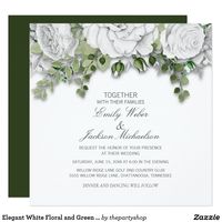 Elegant White Floral and Green Wedding Invitation #whitefloral #wedding #botanicalwedding #whiteandgreen #zazzlemade #weddinginvitation