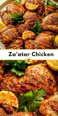 These chicken thighs are marinated in a zesty mixture of garlic, lemon, and za'atar, and grilled to perfection. A must-try this grilling season! #zaatar #chicken