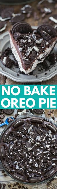 The best no bake oreo pie! Oreo crust, oreo cream cheese filling, chocolate ganache topped with oreos!!