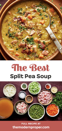 In the mood for a hearty and creamy soup that is loaded with smoky ham and bacon? Get a pot of this split pea soup going and you’ll be on your way to a real comforting meal.