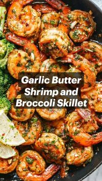 This garlic butter shrimp and broccoli skillet is made using pantry ingredients and is ready in under 30 minutes.  https://www.eatwell101.com/garlic-butter-shrimp-broccoli-recipe