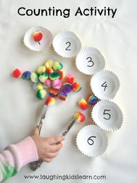 Here is a simple counting activity for children, especially preschoolers. Simple to set up it can suit individual needs and develops fine motor skills.