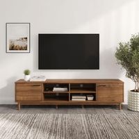 Emphasize the charm of your home decor by choosing Welwick Designs Mocha Wood Modern Storage TV Stand Fits TVs up to.