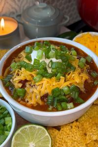 This smoky chili with ground beef, Italian sausage, and Red Gold Tomatoes is perfect for the chilly evenings ahead... 🍅🧀