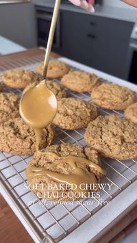 Like a chai latte in cookie form, these chewy baked treats are filled with warm winter spices, maple syrup, and almond flour. If you’ve seen Taylor Swift’s infamous chai cookie recipe floating around the internet, then this cookie may look similar to you. #healthycookies #holidaycookies #chaicookies #cookierecipe #healthydessert