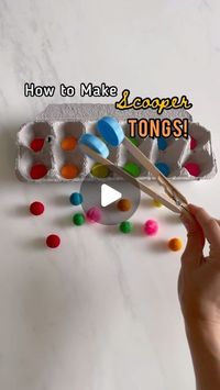 7 Days of Play on Instagram: "Comment LINK and I’ll instantly direct message you the step by step directions! 🙌 Save this video so you  don’t forget to do it too! 😍 These DIY scooper tongs are so easy to make and such a great tool for helping kids strengthen fine motor skills! 💪  Remember to like this post so our videos show up for you more often!  And if you’re new here, hi 👋 I�’m Michelle — follow @7daysofplay for more fun activity ideas for kids!  #kidsactivities #finemotorskills #ot #diymom #playideas"