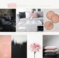 Black blush is an inspirational moodboard for a master bedroom interiors that I am currently working on. The colour palette is soft, pale and muted with black as an accent colour. The moodboard is versatile with pale pink, blacks and greys blending feminine and masculine colours into a well balanced decor style. Make a bold statement by having black furniture, pale pink upholstery, a mix of grey and black linen with a hint of copper to complete the look.