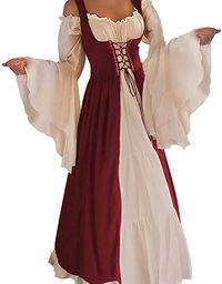 PRICES MAY VARY. Renaissance Costume: It is a two piece irish medival renaissance dress. This women's renaissance costume 2 piece set including a flare Long sleeves chemise dress and a off the shoulder renaissance over dress. 4 Ties: The lacing at the front and on the back which are adjustable to fit your figure. The 2 shoulder ties ensure that the over dress does not fall off and also stylish. 2 Wear Ways: Retro renaissance dress have two ways to wear chemise renaissance, off the shoulder and without shoulder. Fabric: This womens renaissance costume lightweight soft fabric. Elasticized neckline with wide ruffles, breathable and comfortable to wear. Occasion: These Medieval renaissance costume dresses ideal for Ren Fair, renaissance festival, costume party, cosplay party, stage performance