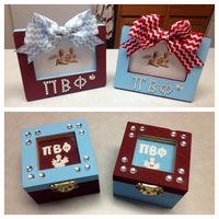 Pi Phi crafts! picture frames & pin boxes. #piphi #pibetaphi