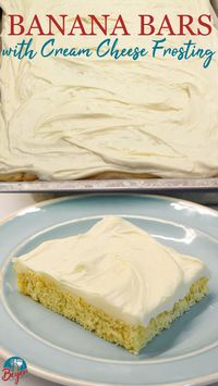 Those ripe bananas can quickly be made into a banana bars with cream cheese frosting with a white cake mix, butter, eggs, and sour cream. Make it extra special with cream cheese frosting for the banana sheet cake.