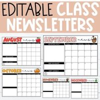 These completely editable newsletters are perfect to send as your monthly class news or just to keep for yourself! Download the PDF and click on the google slides option. Once in Google Slides, just add your text boxes :)What's included?- Google Slides templates- PDF with printable options- August-...