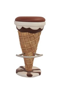 Vanilla and Chocolate Ice Cream Bar Stool This is a whimsical ice cream bar stool that is sure to strike any audience. You can combine it with our ice cream table or let it stand out alone.   It is a great product for your business, home or themed event. It has been hand painted to enhance its charming details.   Features: -Suitable for indoor or outdoor display. -Hand painted for a realistic look. -Made from durable resin and reinforced internally with fiberglass. -Made from one cast, no assemb